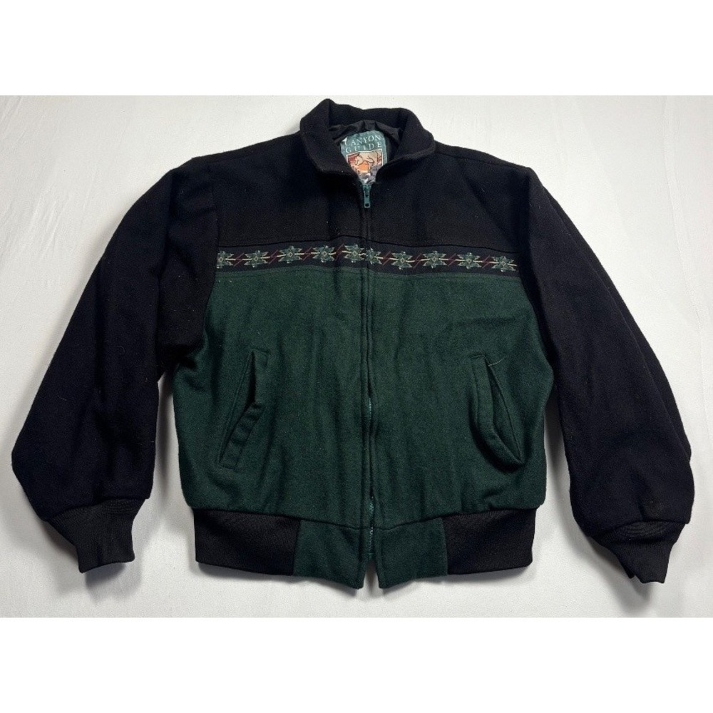 Canyon Guide Outfitters Men's Wool Blend Aztec Bomber Jacket M Green Black 90s